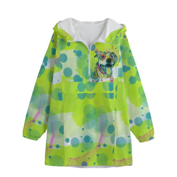 Leichte Regenjacke Pablo – Popart Hundemotiv, 100 % Polyester, Unisex, Staffordshire, AmStaff, Staff, Pitbull, Pit, SOKA, Listenhund